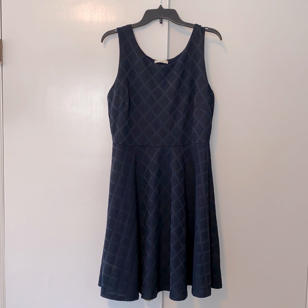 Navy Textured Knit Sleeveless Dress